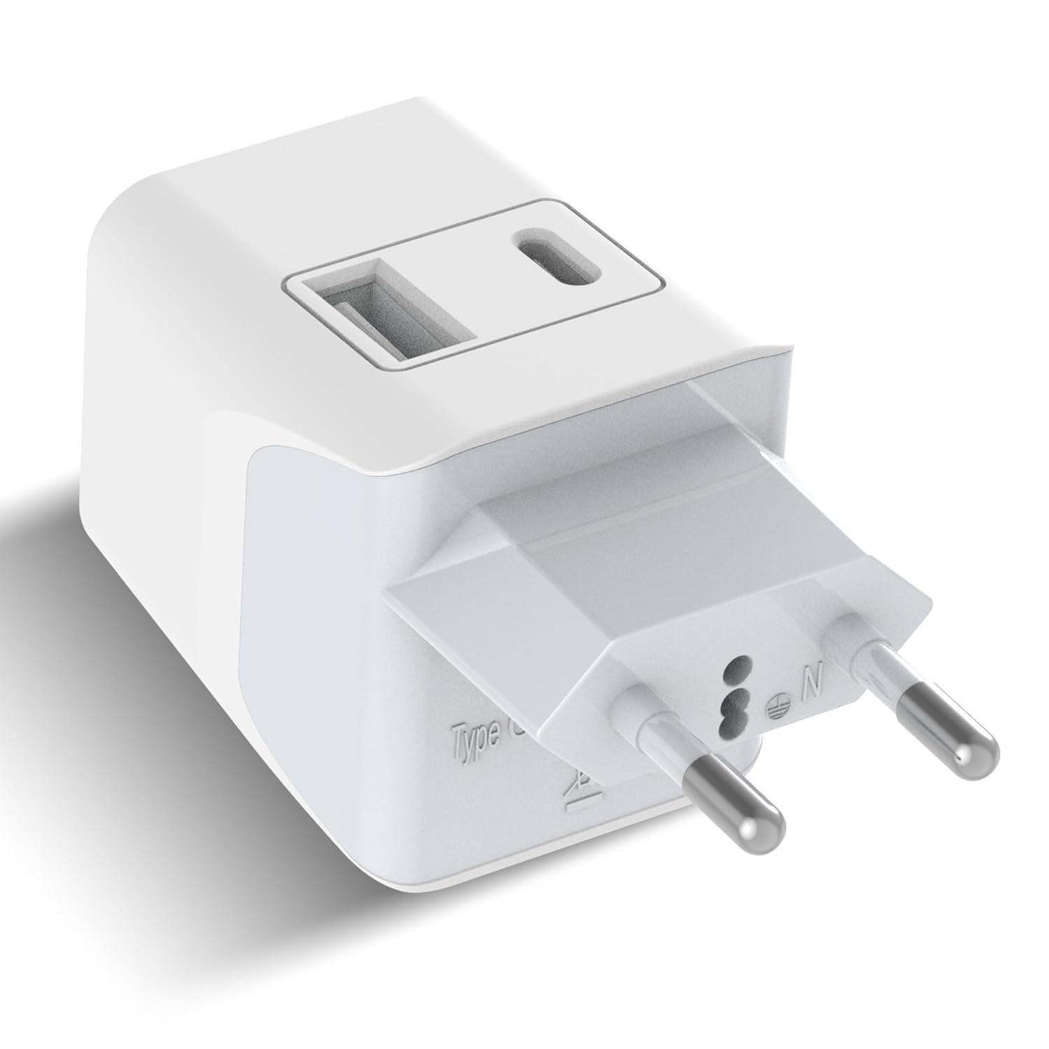 Ceptics Travel Adapter India to Europe Plug Adapter, 3 in 1 Germany, France Adapter with 1 USB, 1 USB-C, Type C Travel Adapter Europe for Laptops, Phones, CE - RoHS, White (2 Pack)