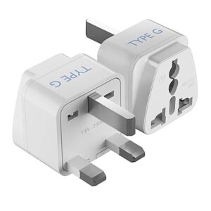 Ceptics Type G UK Adapter for Indian Pins , India to Hong Kong, UAE, Dubai Travel - Perfect for Laptop, Camera, Charger - CE - RoHS - 2 Pack -White - 5 Years Warranty