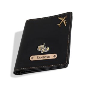 Customised Passport Cover Holder Personalised Name & Charm Leather Passport Cover Holder for Men & Women Black | Customised Passport Holder for Gift