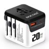 Docoss Fast Charging Universal Travel Adapter International All-in-One Adapter with Type C,QC 3.0,W/3.1A Universal Adapter for UK,US, EU-Universal Plug Power Adapter (Whte-Black)