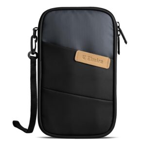ELMIRA Passport Holder for Family, Men, and Women - Travel Organizer Passports Cover for 4, Compartment for Boarding Pass, Bank & SIM Cards, Mobile, Key, Pen Etc (Grey-Black)