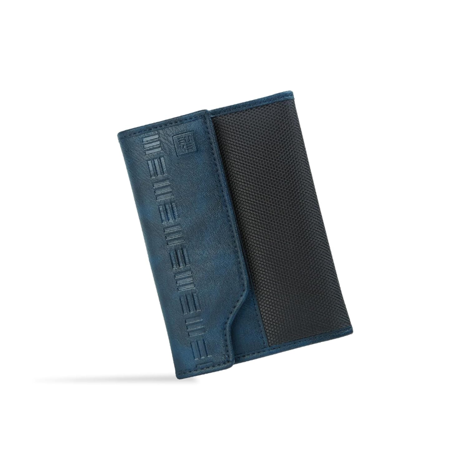 EUME Crest Passport Holder for Men & Women, Volcanic Blue |Trifold Premium Vegan Leather | 6 Card Slots, 1 Compartment, 2 Slip Pockets | Passport Pouch | Travel Document Organiser | Passport Cover