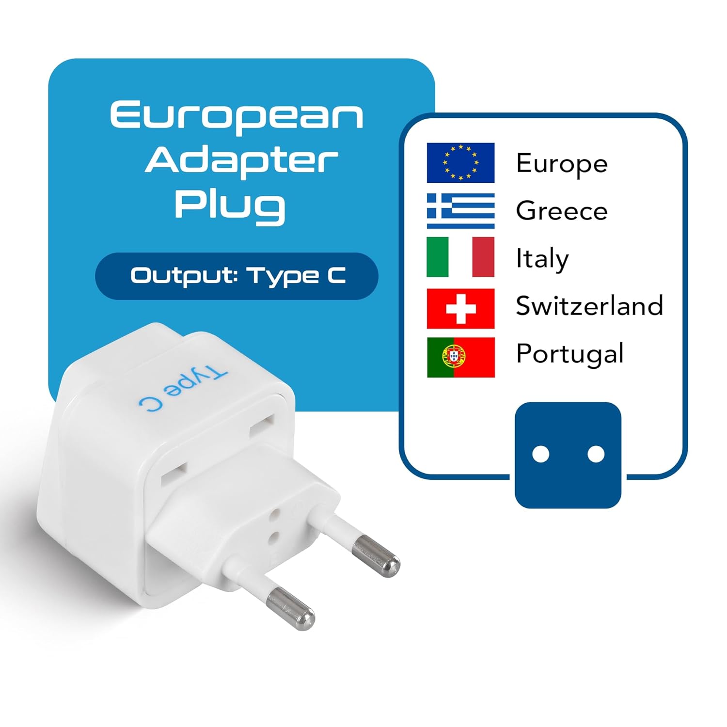 European Plug Adapter Ceptics India to Russia Europe Turkey More Type C Perfect for Laptop Camera Charger and More CE Certified RoHS Compliant 2 Pack White
