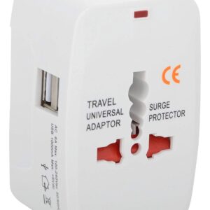 GETHOME Universal Worldwide Travel Adaptor with Built in Dual USB Charger Ports with 125V 6A, 250V with Surge/Spike Protected Electrical Plug (White)
