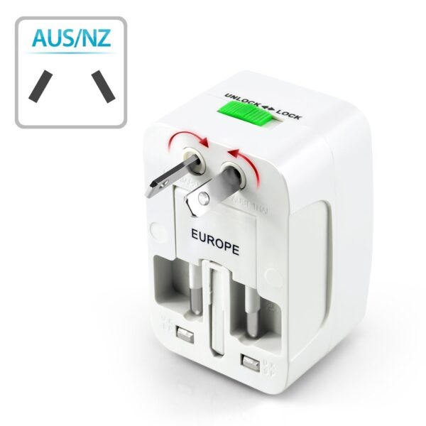 GETHOME Universal Worldwide Travel Adaptor with Built in Dual USB Charger Ports with 125V 6A 250V with SurgeSpike Protected Electrical Plug White