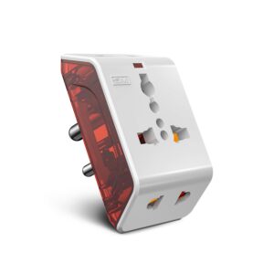 GM 3017 Plastic 3 Pin Multi Plug Travel Adaptors (White and Red)
