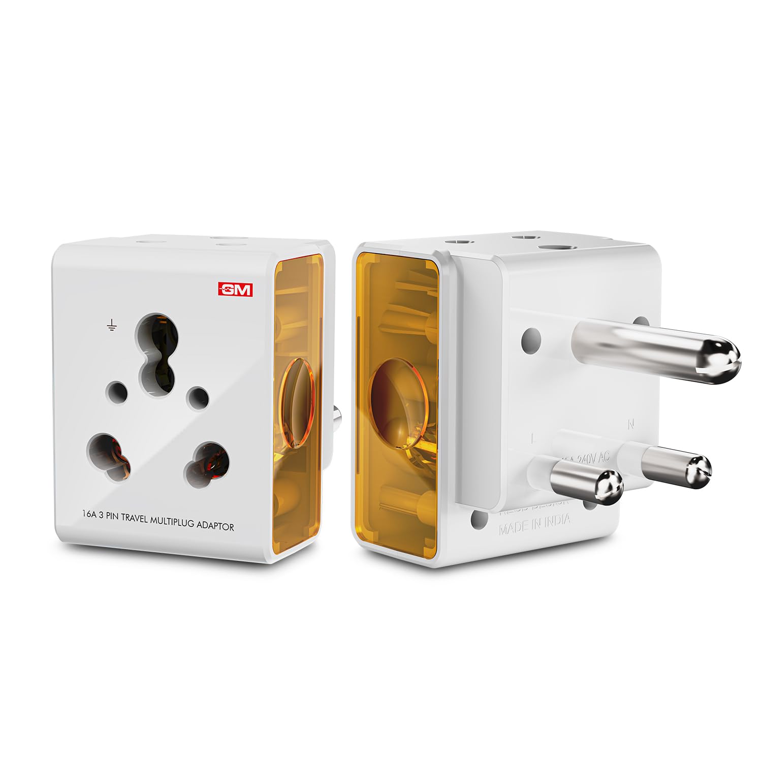 GM 3050 16 AMP 3 Pin Multi Plug Travel Adaptor GM 3050 16 AMP 3 Pin Multi Plug Travel Adaptor Suitable for Class I and II Electrical Appliances - White