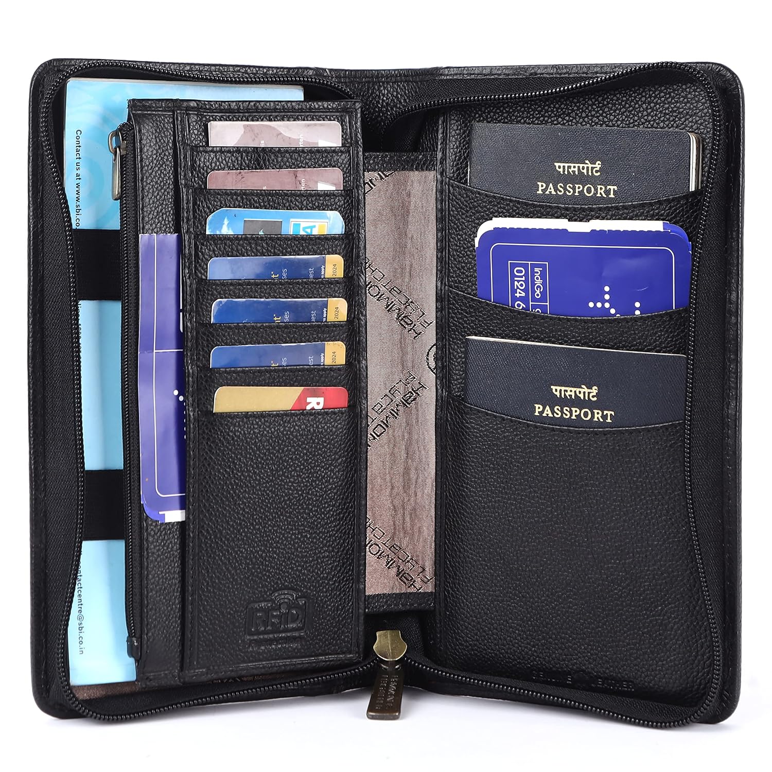 HAMMONDS FLYCATCHER Genuine Leather Passport Cover for Men, Passport Cover HAMMONDS FLYCATCHER Genuine Leather Passport Cover for Men, Passport Cover for Women, RFID Passport Holder for Men Travel Accessories for Men, Passport Bag for Men, 7 ATM Card Slots - Black