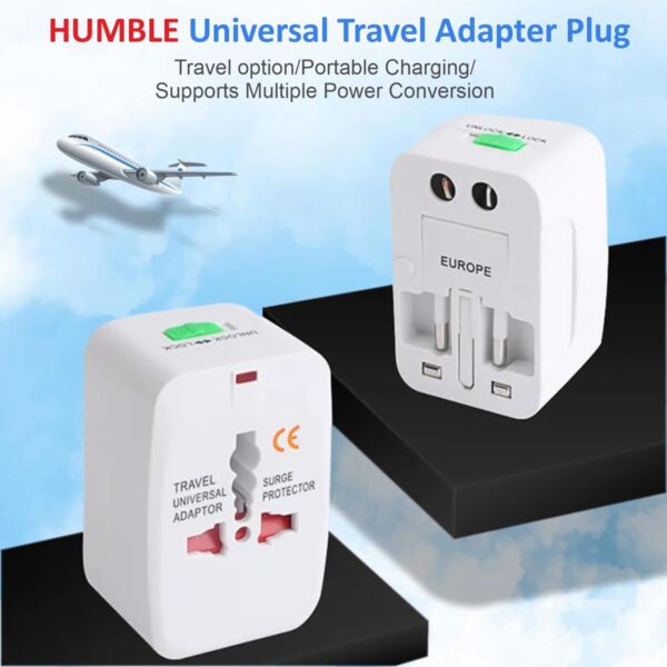 HUMBLE Universal Travel Adapter Plug International Multipurpose All in One Solution for US AUS UK EU Europe NorthSouth America 150 Countries Rectangle White