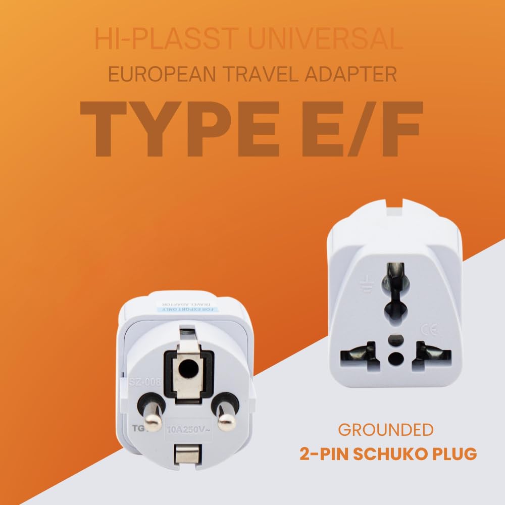Hi Plasst Europe Travel Adapter Type EF Schuko Plug for Germany France Russia Spain Italy Universal EU Adapter for India to Europe Pack of 2