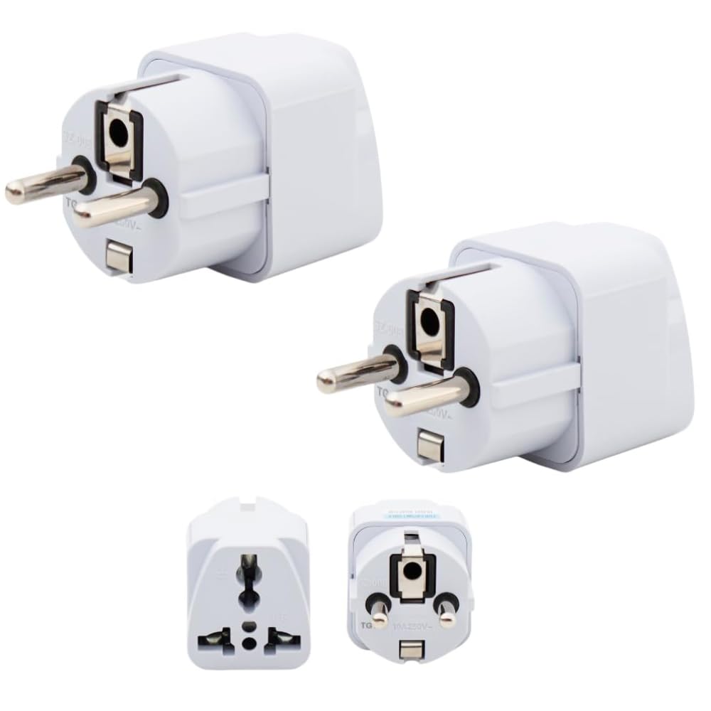Hi-Plasst Europe Travel Adapter - Type E/F Schuko Plug for Germany, France, Russia, Spain, Italy - Universal EU Adapter for India to Europe (Pack of 2)