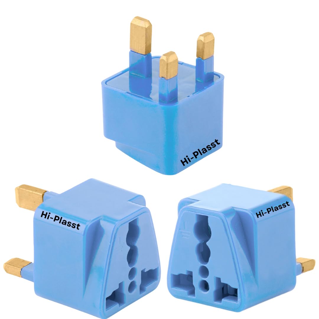 Hi-Plasst (Pack of 3) UK Adapter Plug - Type G Adapter - Perfect for Laptop, Camera, Chargers || UK Adapter for Indian Pins, India to Dubai, Hong Kong, UAE