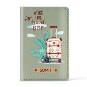 Mekhush Unisex-Adult Personalized Printed Leather Passport Cover With Customised Name | Printed Travel Quote On Passport Holder (Design 03, Mint Green)