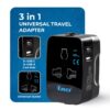 OREI Universal Travel Adapter with Type C 3 in 1 International Travel Adapter Universal Charger with 1 USB A 1 USB C 2.4A Each and Universal Output Socket – CE FCC Certified – 2 Pack