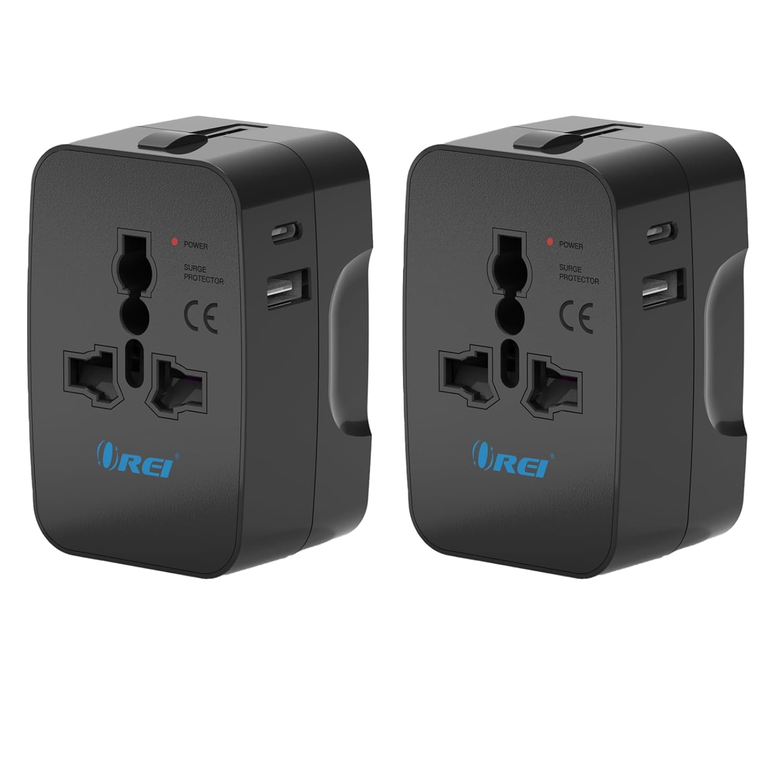 OREI Universal Travel Adapter with Type C - 3 in OREI Universal Travel Adapter with Type C - 3 in 1 International Travel Adapter - Universal Charger with 1 USB-A, 1 USB-C (2.4A Each) and Universal Output Socket – CE & FCC Certified – 2 Pack