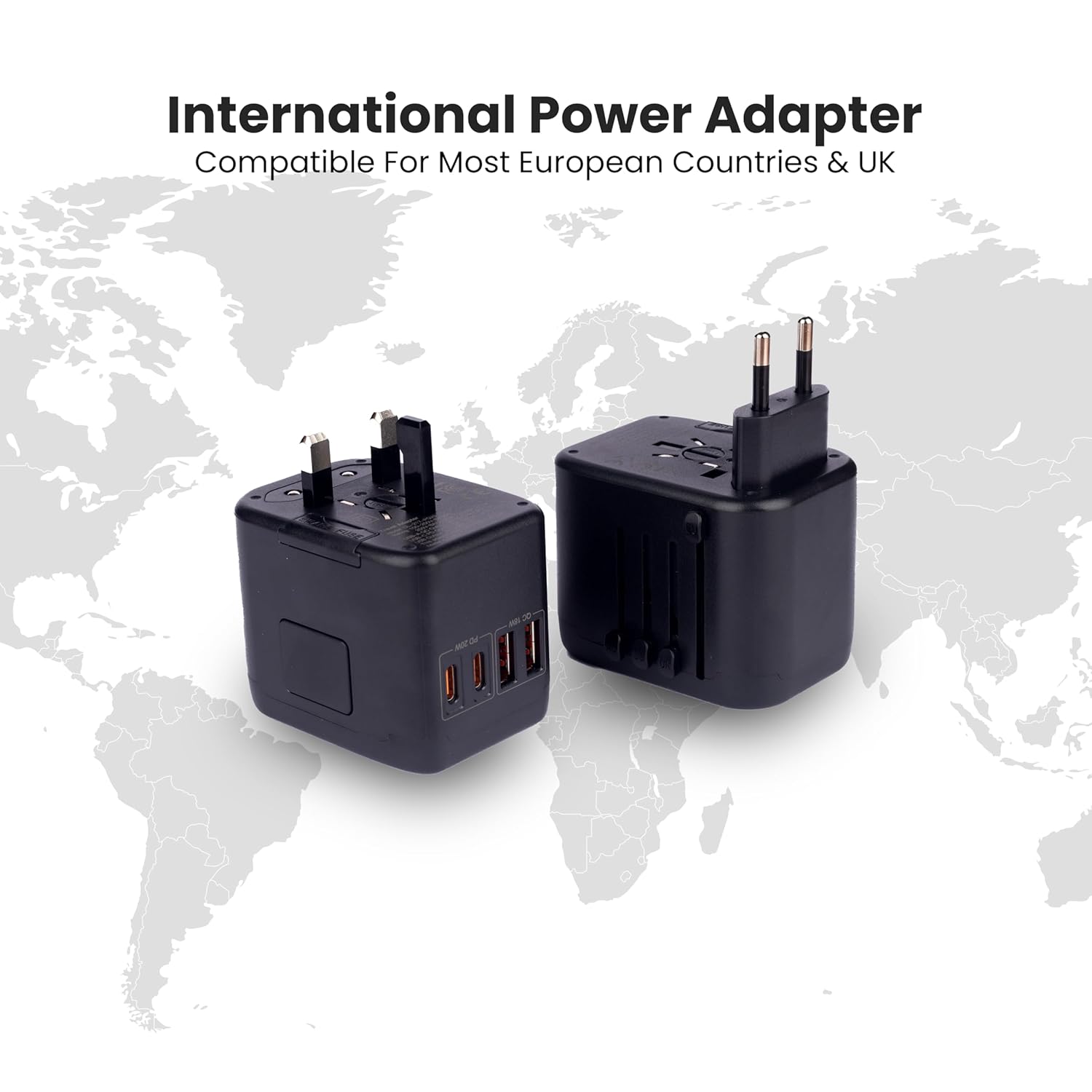 Old Papa 5 in 1 Universal Travel Adapter, PD20W International Power Adapter, 2 x USB-C PD & 2 x USB-A PD Fast Charging for US, UK, Europe, AUS, South Africa, India and 200 Countries (Black)