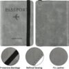 Passport Holder Cover Travel Wallet Organiser Passport Case with RFID Blocking PU Leather Travel Document Holder for Men Women Travel Accessories Grey Leather