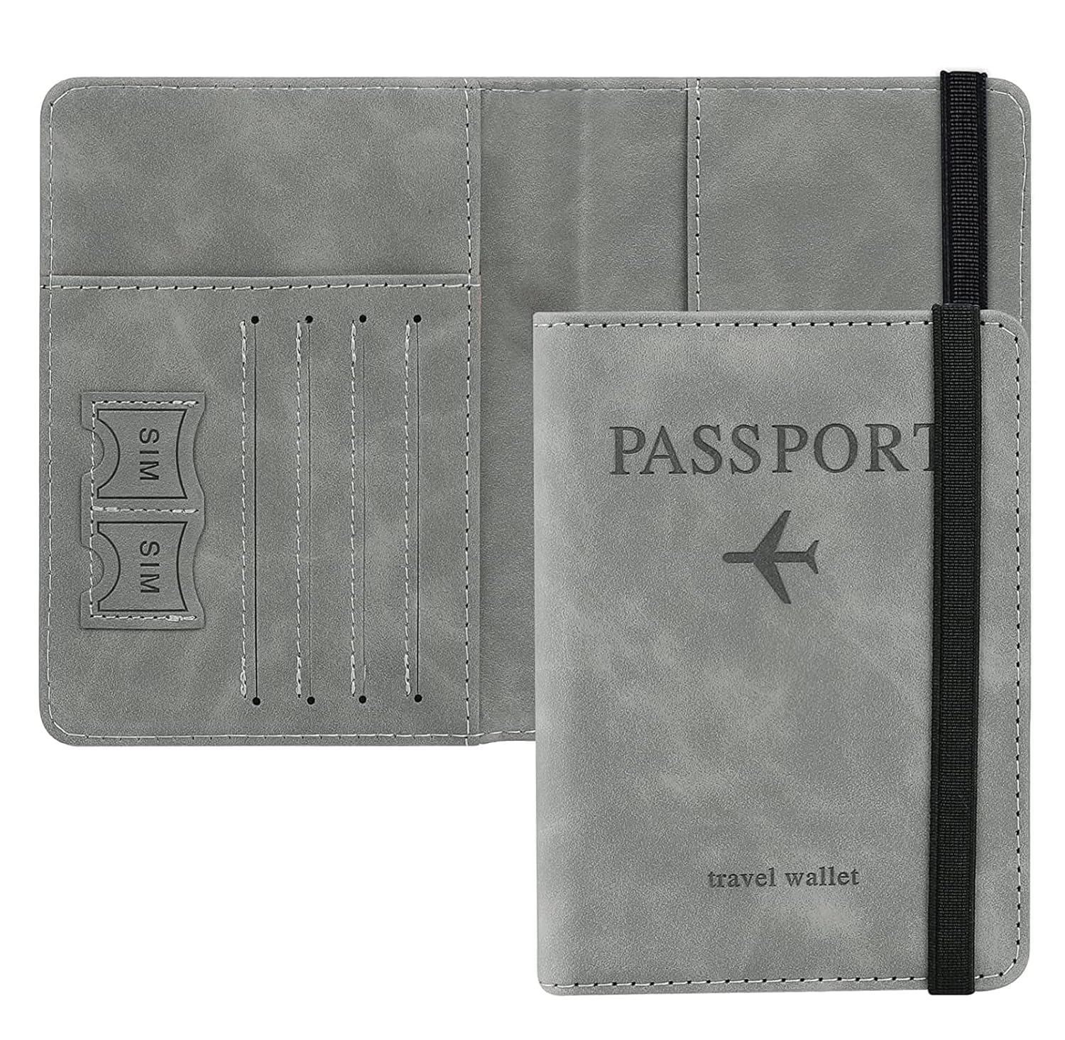 Passport Holder Cover Travel Wallet Organiser, Passport Case with RFID Blocking, PU Leather Travel Document Holder for Men & Women Travel Accessories (Grey) (Leather)
