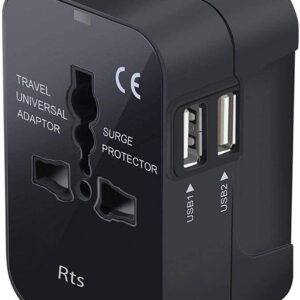RuvAm 5 in 1 Universal Travel Adapter with Type C - International Travel Adapter - 2X USB-A and 2X USB-C (3.4A) - Universal Socket for USA, UK, Europe & More – CE, FCC Certified - 3 Year Warranty