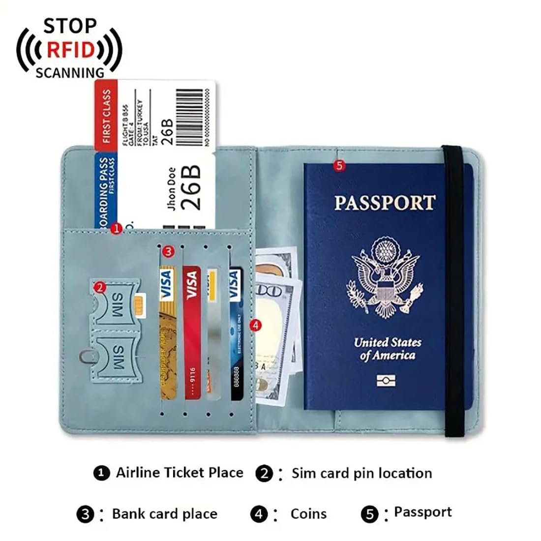 Stealodeal RFID Protector Sky Blue Passport Holder Travel Wallet Organiser Passport Case with PU Leather Travel Document Holder for Men Women Travel Accessories