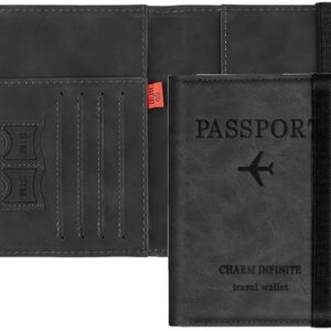 TEKCOOL Passport Holder Cover Travel Wallet Organiser, Passport Case with RFID Blocking, PU Leather Travel Document Holder for Men & Women Travel Accessories (Black)