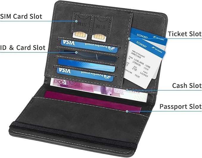 TEKCOOL Passport Holder Cover Travel Wallet Organiser Passport Case with RFID Blocking PU Leather Travel Document Holder for Men Women Travel Accessories Black