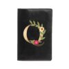The Messy Corner Blossom Passport Cover | Travel Accessories Organizer with Name Initials- Q | For Men & Women | Vegan Leather Passport Holder | Passport Cover with Card Slots| Handcrafted Gift |Black
