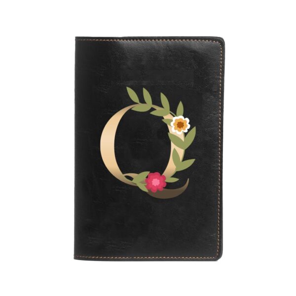 The Messy Corner Blossom Passport Cover | Travel Accessories Organizer with Name Initials- Q | For Men & Women | Vegan Leather Passport Holder | Passport Cover with Card Slots| Handcrafted Gift |Black