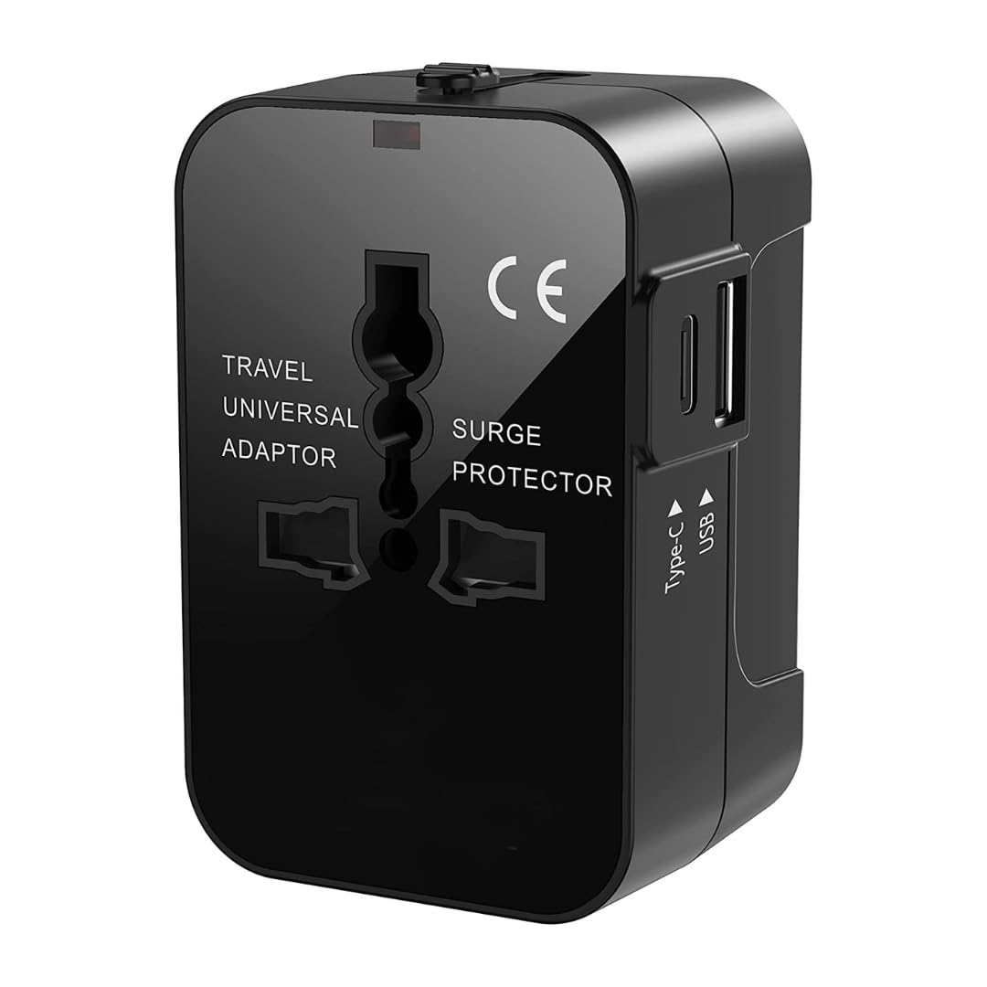 UniBash Universal Socket|Travel Essentials Accessories with 1 USB, 1 USB-C with 2.4A| Universal Travel Adopter India UK USA Australia Germany Europe| Travel Adaptor for Phone, Laptop, Mobile, Tablet