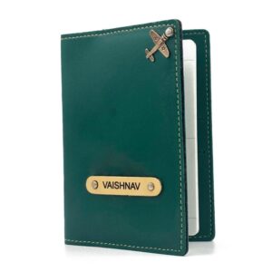 YOUR GIFT STUDIO Vegan Leather customised Passport Cover with Name | Card Holder Travel Organizer | Gift for Men, Women, Unisex | Passport Holder with Name (Green)