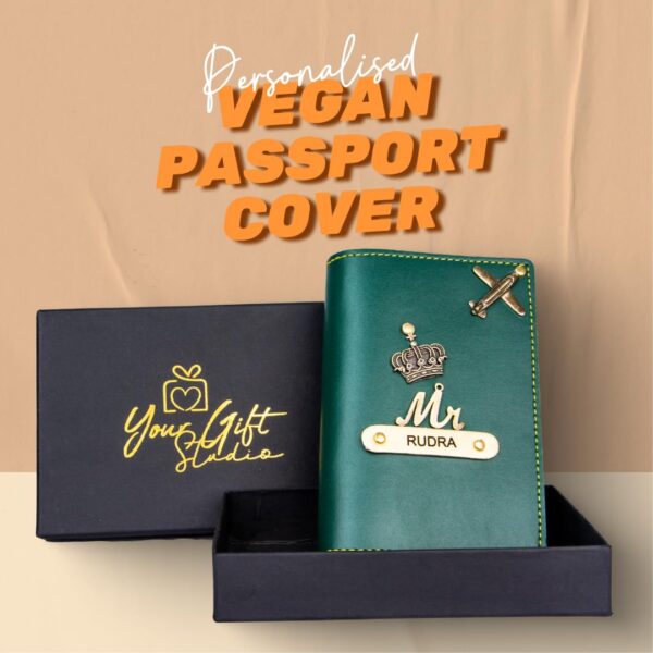 YOUR GIFT STUDIO Vegan Leather customised Passport Cover with Name Card Holder Travel Organizer Gift for Men Women Unisex Passport Holder with Name Green