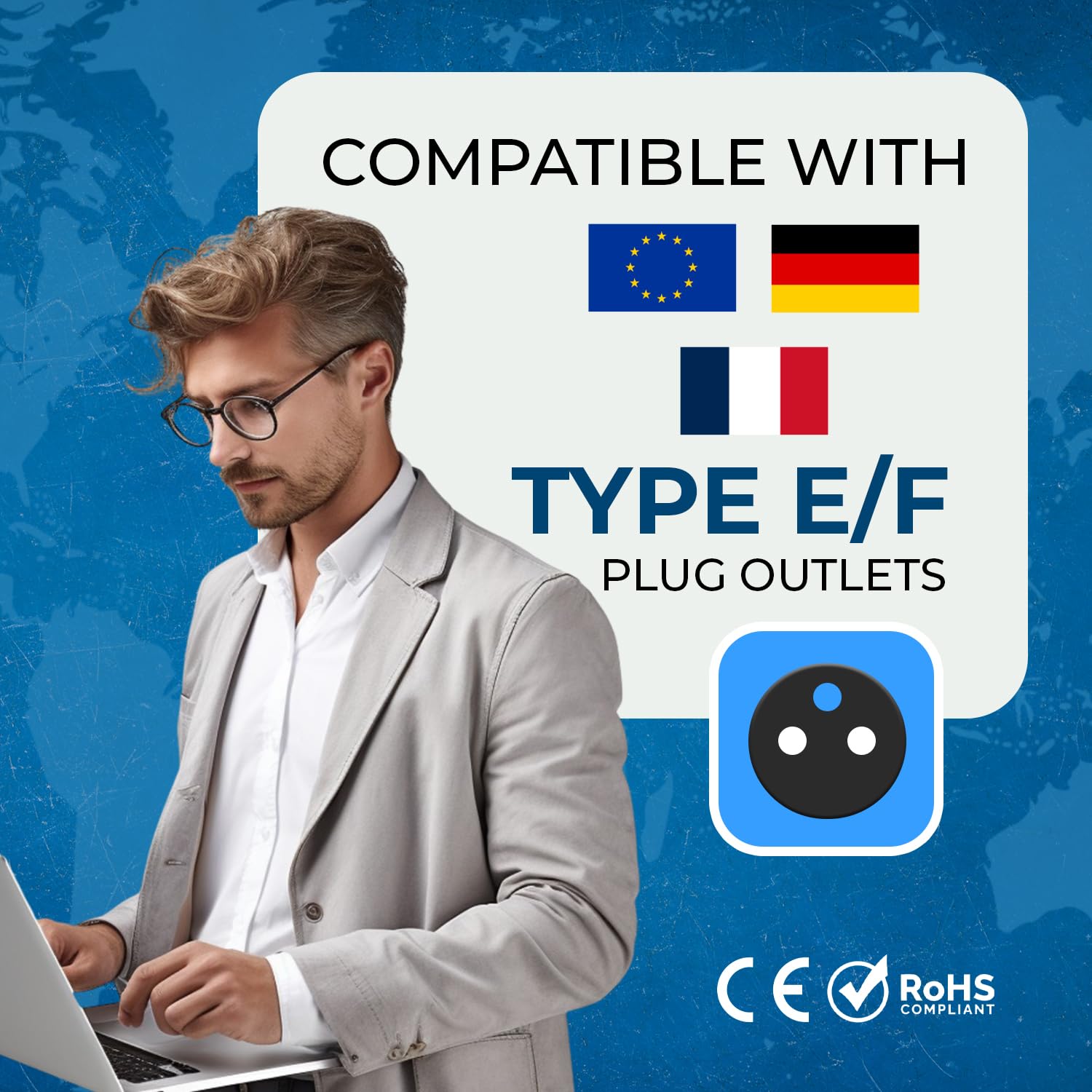 1749097157 OREI India Europe Travel Adapter India to Europe Schuko Plug Type EF European Plug Adapter 2 in 1 Perfect for Laptop Camera Charger and More CE RoHS Black 5 Years Warranty