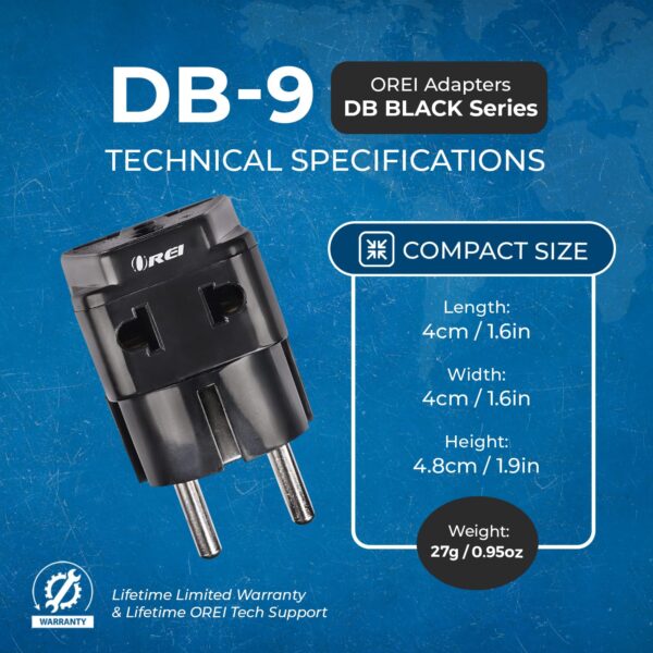 1749097166 OREI India Europe Travel Adapter India to Europe Schuko Plug Type EF European Plug Adapter 2 in 1 Perfect for Laptop Camera Charger and More CE RoHS Black 5 Years Warranty