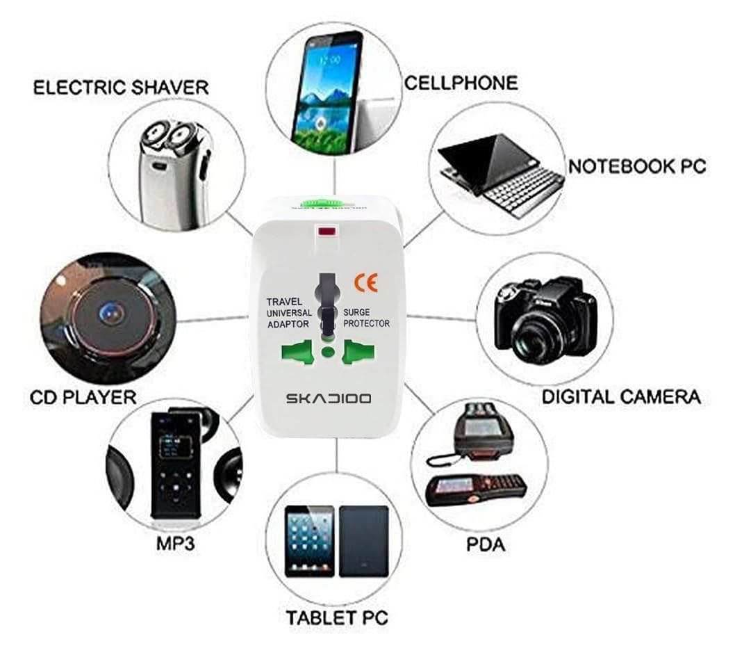 1749183596 SKADIOO Universal Travel Adapter Plug All in One International Power Converter for US UK EU AUS Europe North South America 150 Countries Fast Charging Compact for Smartphones Laptops