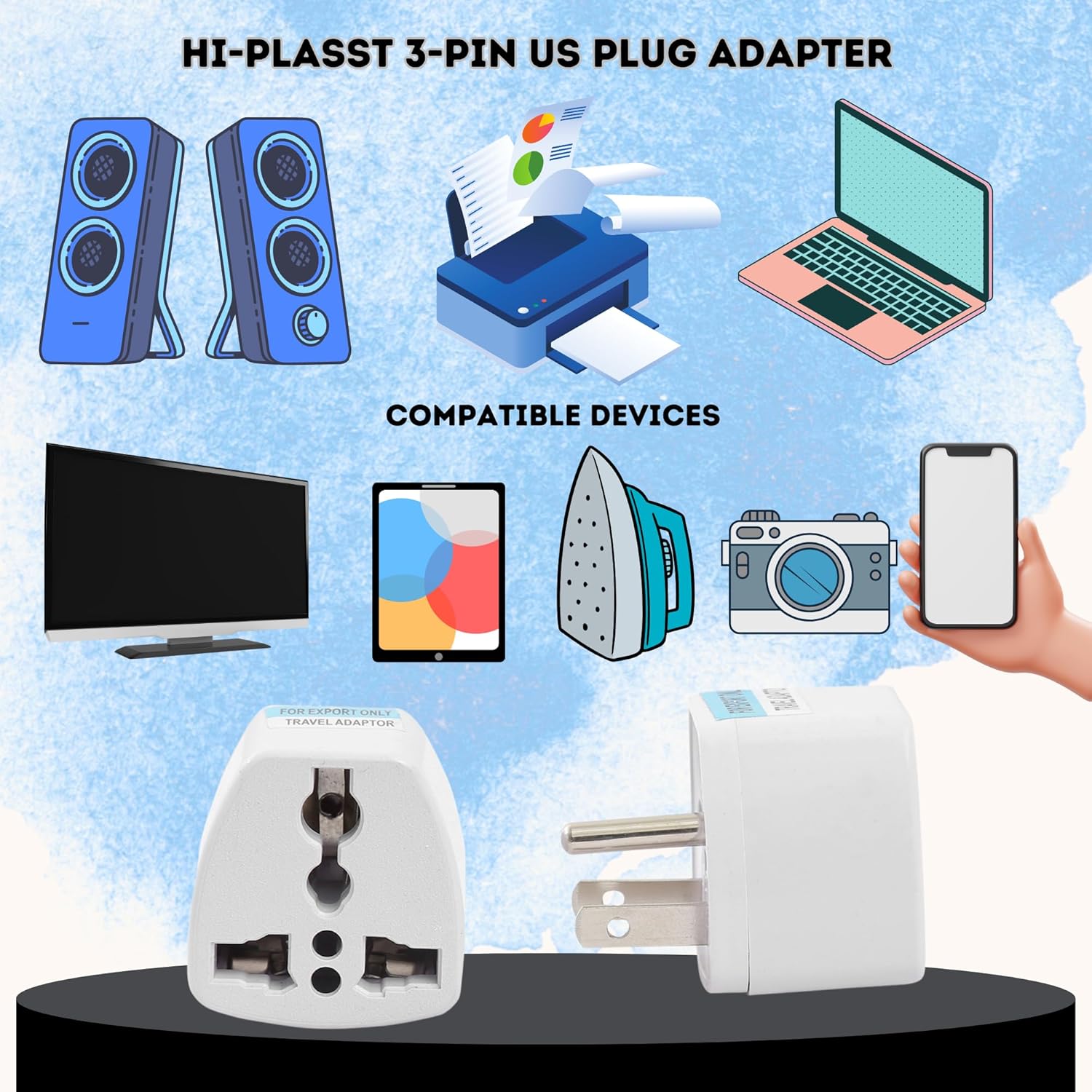 1749619000 Hi Plasst India to USA Type B Plug Adapter Pack of 1 Universal Travel Adapter for US Canada Mexico Japan Thailand Converter for Indian Plugs for Laptop Camera Chargers 10A 250V