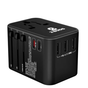 2Buds GEN 4 [35.5W] 6 in 1 International Travel Adapter, with Universal Adapter Plug Socket, 2 x USB-C Ports & 3 x USB-A with 1 PD & 8A Dual Fuse – US, UK, Europe Worldwide Travel Adapter