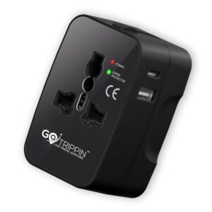 Gotrippin Universal Travel Adapter All in One- 12W Type C+ 12W USB A (5V/2.4A) - 3 in 1 International Worldwide Charger Multi Plug and Travel Essentials for USA, Canada, UK, Europe (10 Yr Warranty)