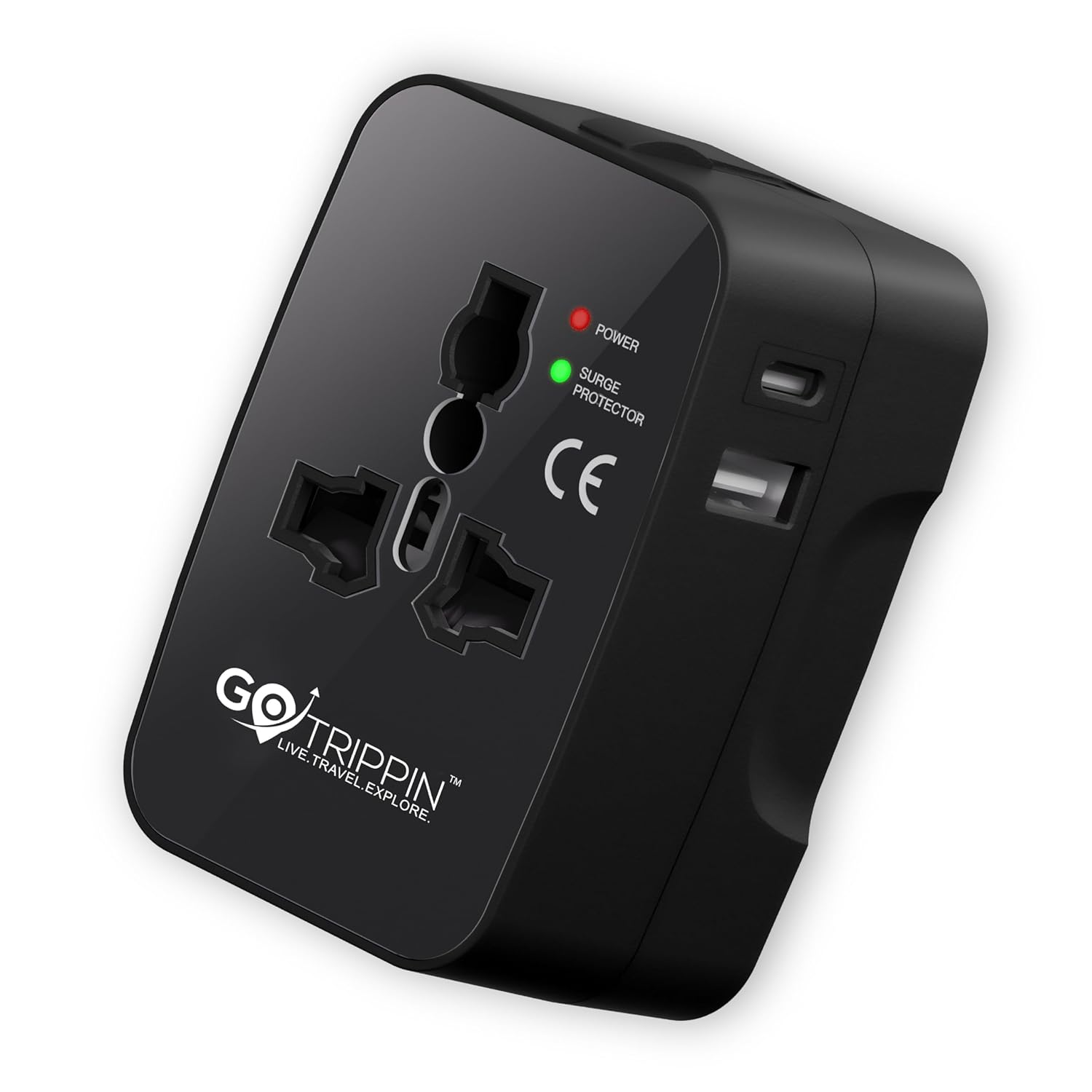 Gotrippin Universal Travel Adapter All in One- 12W Type C+ 12W USB A (5V/2.4A) - 3 in 1 International Worldwide Charger Multi Plug and Travel Essentials for USA, Canada, UK, Europe (10 Yr Warranty)