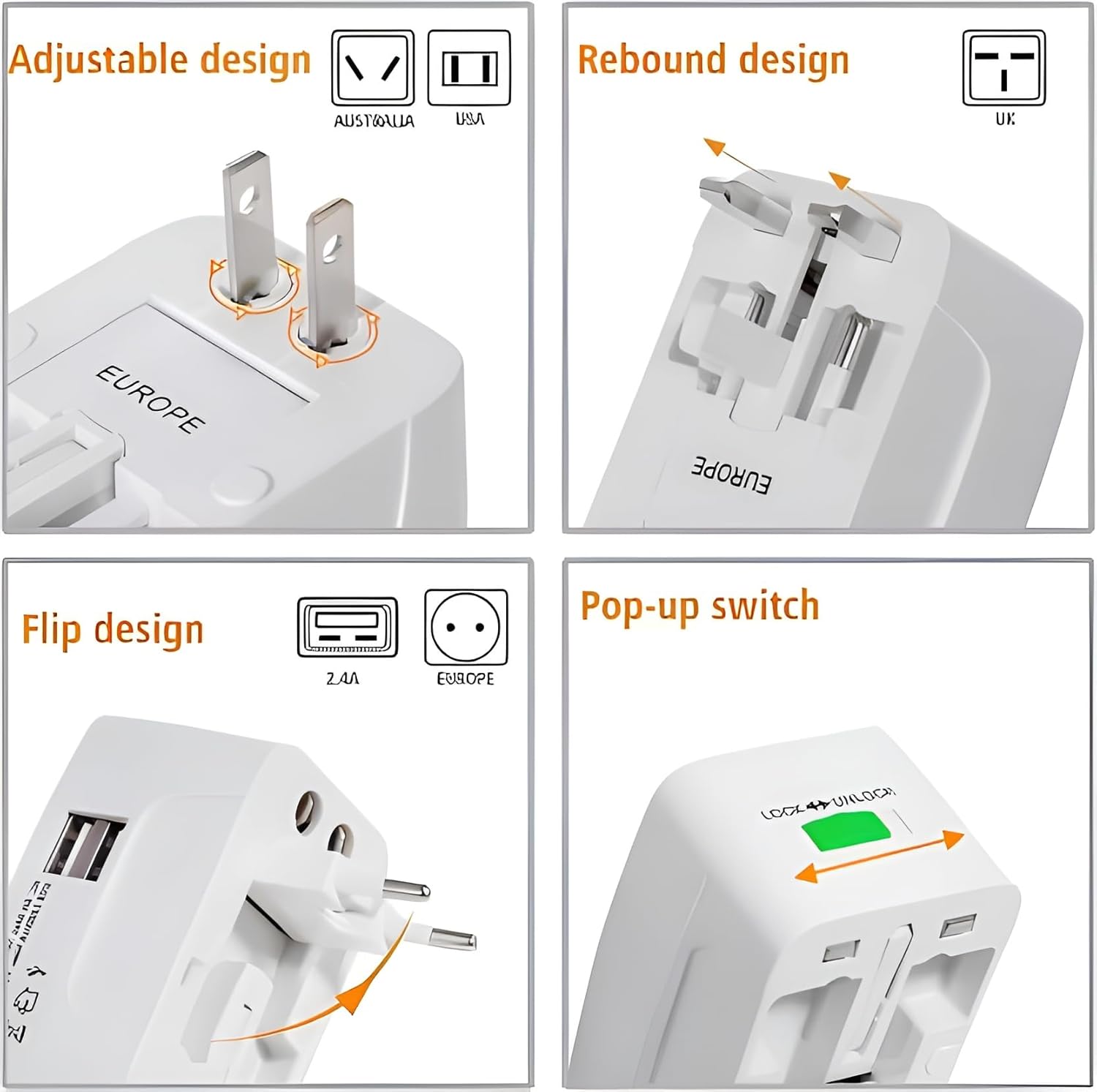 Latest Universal Travel Adapter Worldwide Built in Dual USB Charger Ports