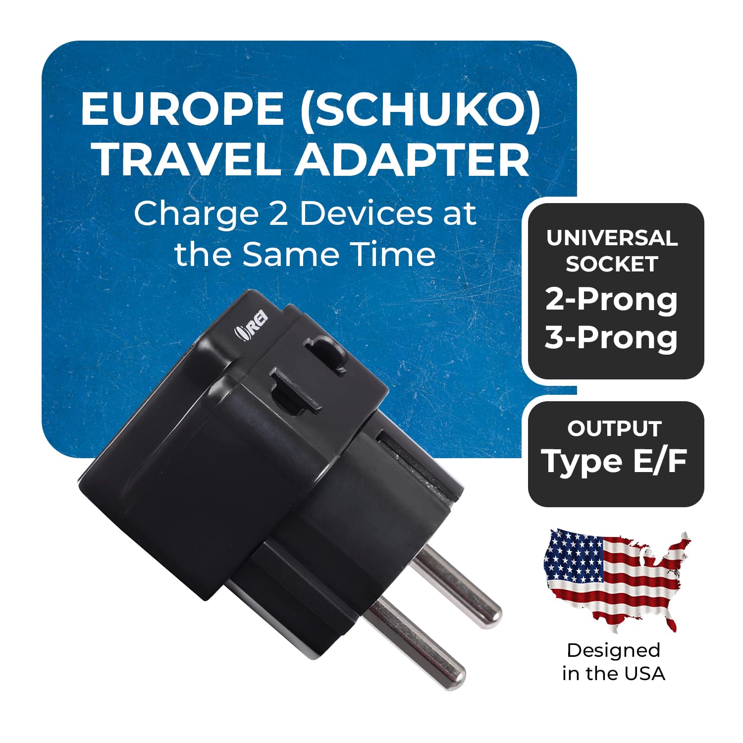 OREI India Europe Travel Adapter India to Europe Schuko Plug Type EF European Plug Adapter 2 in 1 Perfect for Laptop Camera Charger and More CE RoHS Black 5 Years Warranty
