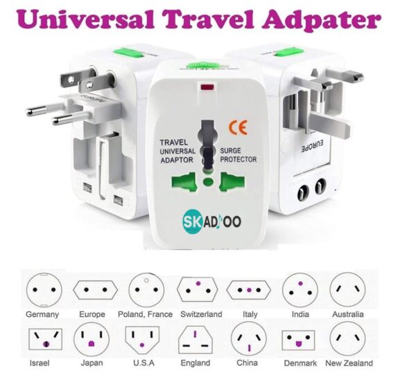 SKADIOO Universal Charger Adapter 240V | 2 Years Warranty | Universal Travel Adapter All in One, International Travel Adapter for 150+ Countries (Set of 1, White)