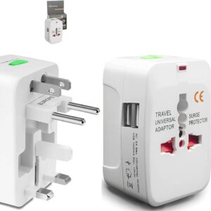 Tyagy Universal Travel Plug Adapter, Worldwide, All-in-One, Portable Wall AC Power Charger with Dual USB Charging Ports, 224 Countries Supported