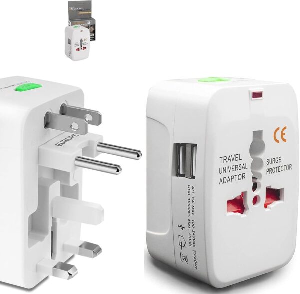 Tyagy Universal Travel Plug Adapter, Worldwide, All-in-One, Portable Wall AC Power Charger with Dual USB Charging Ports, 224 Countries Supported